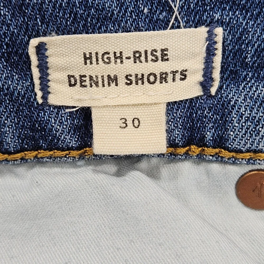 Madewell Womens High Rise Denim Shorts Medium Wash Raw Hem Size 30 Blue